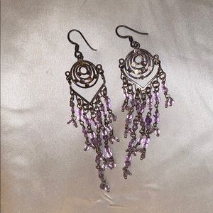 🔥Purple Beaded Silver Base Dangling Earrings🔥
